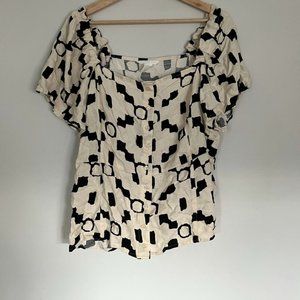 Black and beige print h&m blouse size XL